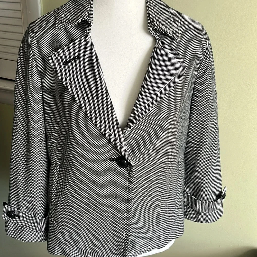 Talbots houndstooth cotton black white fully lined blazer jacket - Picture 17 of 17